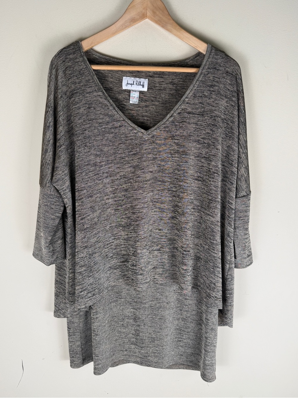 Joseph Ribkoff Womens Heathered Brown Layered V-Neck Tunic Top Lagenlook Size 12